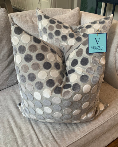 Gray and white Dot Velvet pillows
