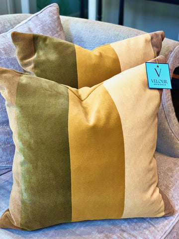 Green and Gold Velvet Stripe Pillows
