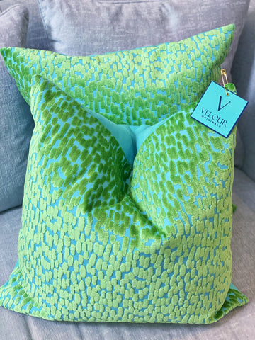 Duralee Green and Turquoise Cut Velvet Pillows