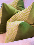Green Zebra Stripes Velvet Pillows