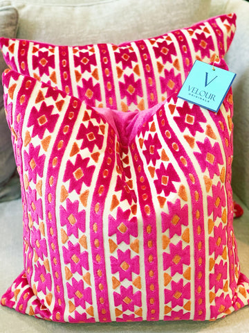 Heathrow Pink and Orange Cut Velvet Pillows