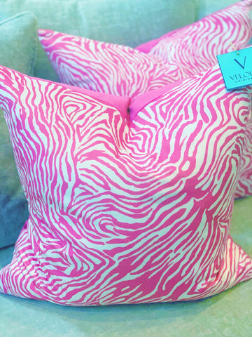 Hot pink zebra velvet pillows