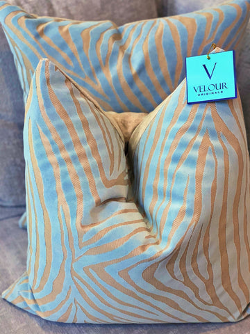 Light Blue Velvet Zebra Pillows