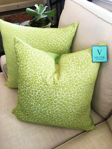 Lime Cheetah Chenille Animal Print Pillow Set 22"x22"