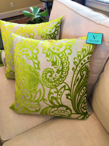 Lime Cut Velvet Swirl Pillow Set 16 x20