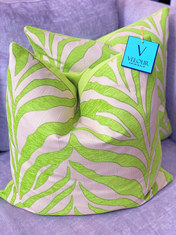 Lime green zebra velvet pillows