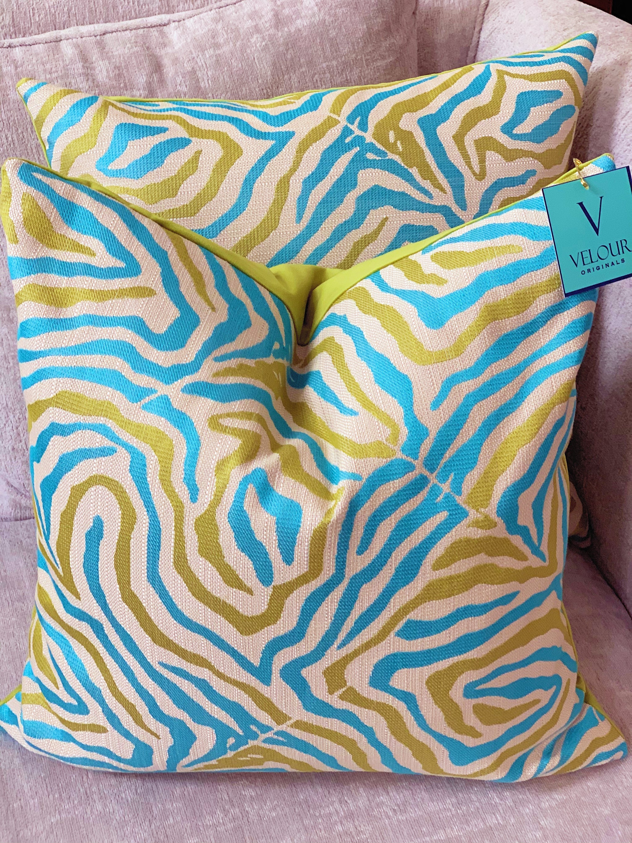 Lime turquoise Zebra Velvet Pillows – Velour Originals