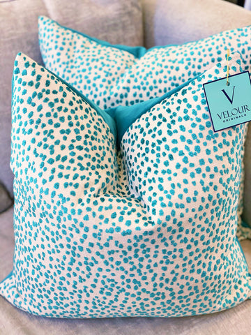 Teal Mini Dot Velvet Pillows
