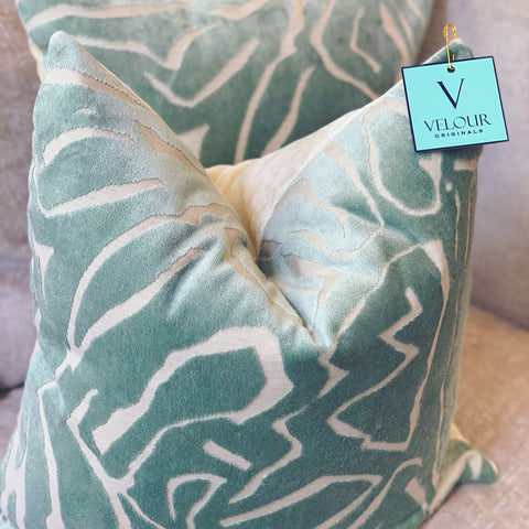 Mint Green Lost Maze Cut Velvet Pillows