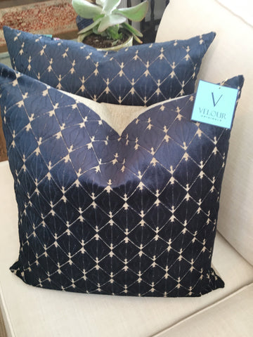 Architex Riva French Blue Navy Cut Velvet Pillow Set 20"x20