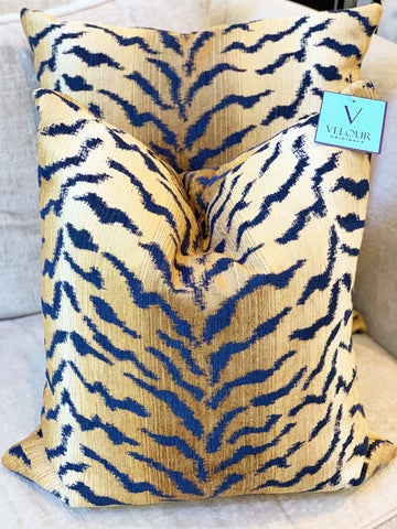 Navy and Gold Zebra Velvet Pillows