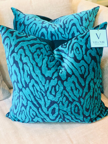 navy blue turquoise velvet pillows