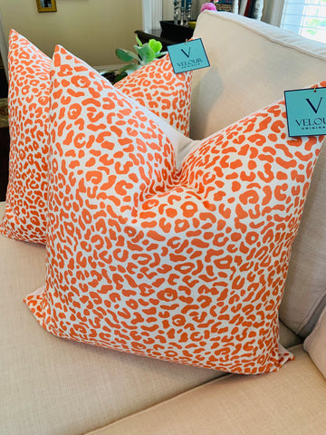 Orange cheetah velvet pillow set 22"x22"