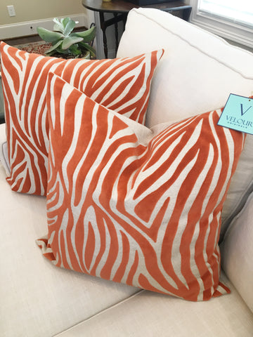 The Clemson - Orange Tiger Cut Velvet Pillow Set 16 x20