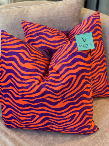 Clemson Orange and Purple Tiger Stripes Velvet