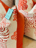 Akbar Coral Chinoiserie Velvet Tiger Pillows