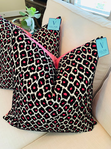 Hot Pink Simba Cheetah Velvet Pillow Set