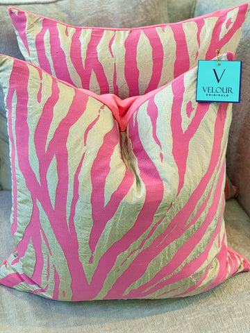 Pink Champagne Zebra Stripes Velvet Pillows