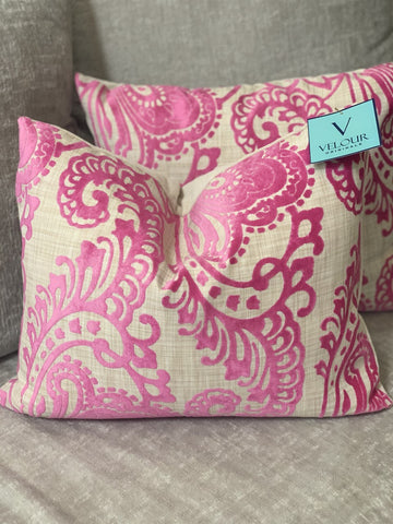 Pink cut velvet scroll  16 x 20 pillows