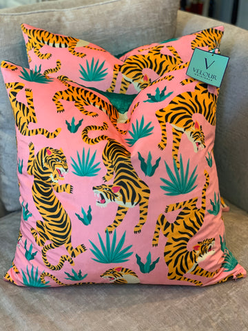 Pink velvet tiger Pillows