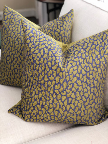 Lime green and purple cheetah velvet pillow set 22"x22"