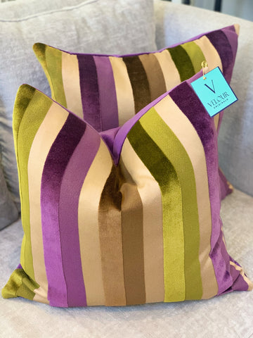 Purple and Green Stripe Velvet Pillows
