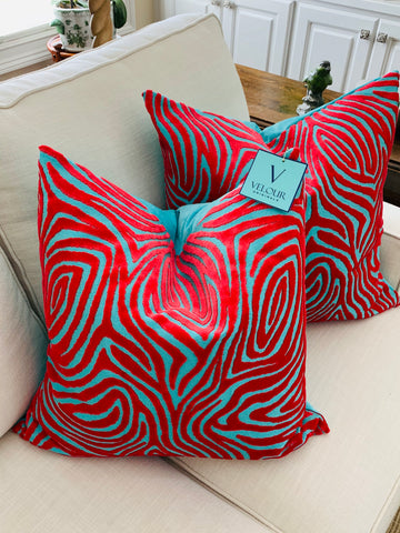 Red and Turquoise velvet pillows