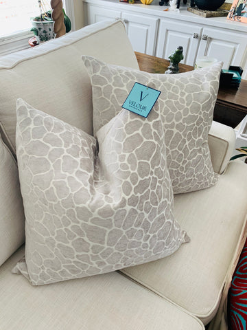 Gray Velvet Giraffe Pillow Set