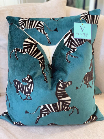 Teal Zebra Velvet Pillows