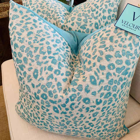turquoise cheetah velvet back pillows