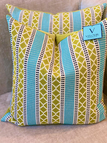 Lime Green and Turquoise Brocade and Velvet Pillows