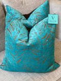 Turquoise and Brown Peacock Velvet Pillows