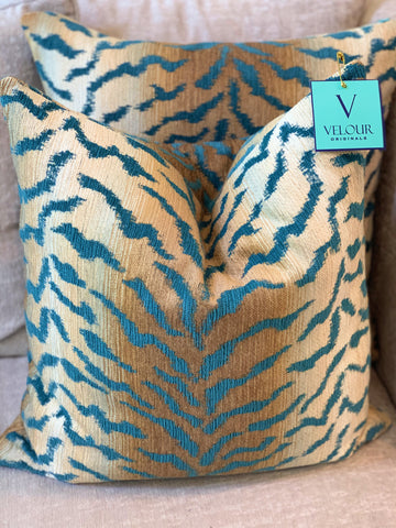 Turquoise and Brown Zebra Velvet Pillows