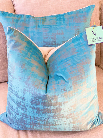 Turquoise Gray Oblique Velvet Pillows