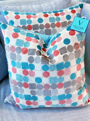 Turquoise and Coral Spot On Velvet Pillows