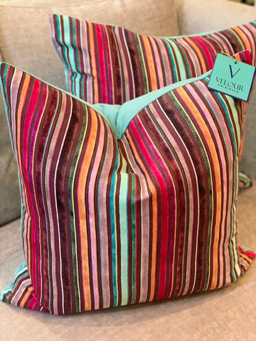 Turquoise & Brown Stripe Velvet Pillows