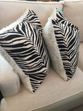 Black and White Zebra Velvet and Fur Pillow Set 22'x22"